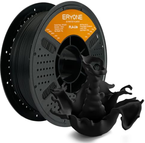 ERYONE PLA Lite Filament 1.75 mm, 1KG Filament PLA Lite For 3D Printer, +/- 0.03 mm, 1 kg/Spool, Schwarz