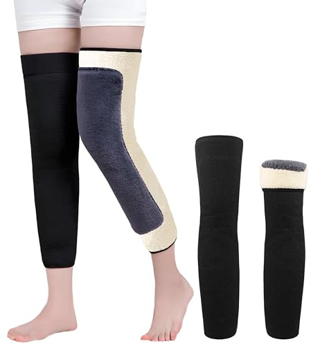 Wool Leg Warmers Men Women Thick Cashmere Long Knee Braces Winter Warm Fleece Lined Knee Pads Warmers Elastic Compression Support Leg Sleeves Windproof Legging Stocking for Skiing Cycling Running Yoga