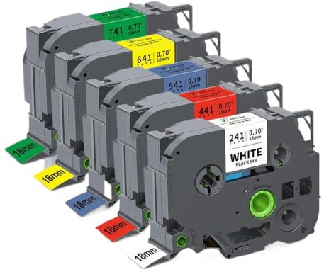 GFJHFDCR Etikettenband 5 Stück 10 Stück Tze241 18 mm Tze-241 Tze141 Tze641 kompatibel mit PTH500 PTE300 Etikettendrucker(5PK 5Mixed Colors)