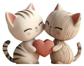 Holzskulptur eines Katzenpaars, Katzentischschild, Holz 2D Katze Deko, Katzenpaar Dekoration für Zuhause Tisch BücherHaustierliebhaber Wohnzimmer Bücherregal und Büro, Geschenk für Katzenliebhaber