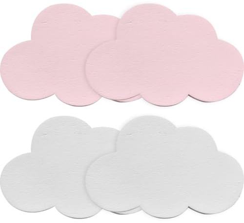 MAGICLULU Lot de 4 Crochets Muraux en Bois de Nuage, Adhésifs, Blanc et Rose, pour Porte-manteau Garçon et Filles, Porte-clés, Décoration Murale Fonctionnelle pour Salle de Bain et Chambre,