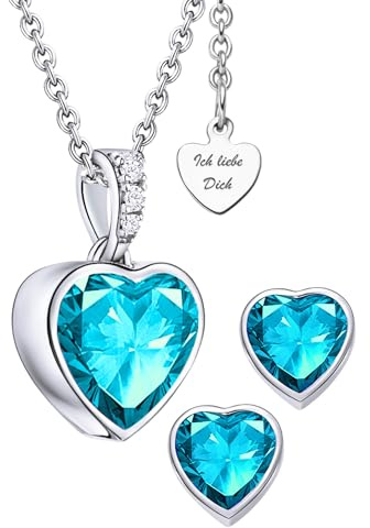 LOVENEST Schmuckset Damen 925 Silber – Herz Kette & Ohrstecker Zirkonia | Kette & Ohrringe Schmuck Set – „Ich liebe Dich“ Geschenk zum Geburtstag, Jahrestag & Hochzeitstag für Freundin, Frau