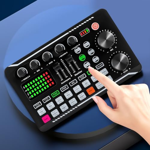 Carte son professionnelle, mixeur audio stéréo F998 Bluetooth, batterie 1200 mAh, interface de mixage DJ, Bluetooth et USB-C, carte son en direct peut être utilisée pour améliorer la voix, les effets