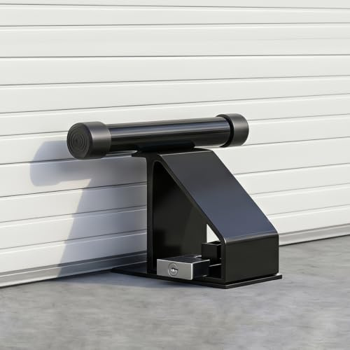 Heavy Duty Steel Ground Anchor Garage Defender, for Up-and-Over Garage Door, with Padlock and Keys, Black