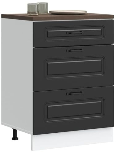 ZIRLANLV Oven Housing, Engineered Wood Cabinet with Adjustable Feet, Space for Oven and Microwave, Worktop Not Included for Kitchen Layouts (60 x 46 x 81.5 cm 1x bottom cabinet (3 drawers) 60)