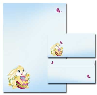 20-tlg. Motivpapier Komplett-Set OSTERHASE 10 Blatt Briefpapier + 10 passende Briefumschläge DIN LANG ohne Fenster