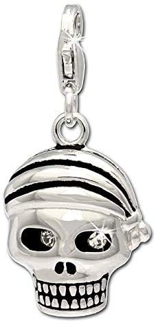 SilberDream Charm Silber Anhänger schwarz Totenkopf Pirat Zirkonia FC695 Silber Charmsschmuckanhänger