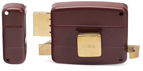 CISA 150111602N6, Serratura da Applicare, Tirante e Pomolo Interno, Cilindro a Tubo, Acciaio Verniciato Color Rosso Amaranto, Entrata 60, Mano Sinistra