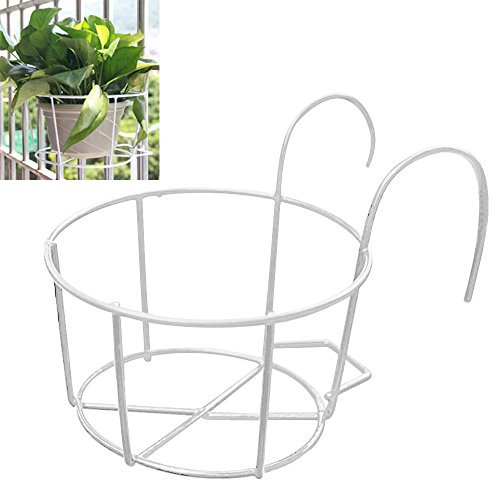 Mishiner Ronde Métal Suspendus Plantes Fleur Pot Titulaire Balcon Flowerpot Titulaire pour Maison Garde-corps De Jardin (Blanc, Diamètre: 20cm)