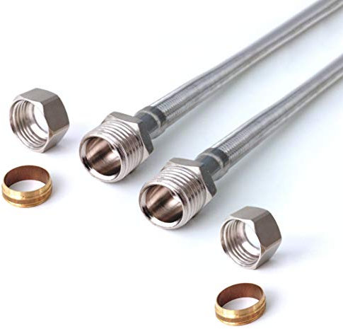 Xcel Home 2X 300mm x 15mm Compression x 15mm Compression Flexible Pipe Connectors (Pair) | Replacement Kitchen Bathroom | Connects Copper Pipes | Durable Quality Stainless Steel | Corrosion Rust-Free