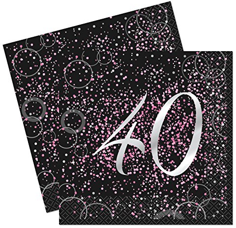 Unique Papierservietten mit Foliendruck für den 40. Geburtstag,rosa,16er pack