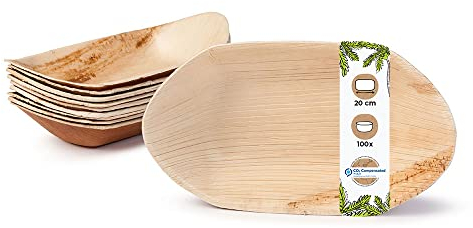 BIOZOYG Palmware - Bol à feuilles de palmier I Vaisselle jetable biodégradable et compostable I Bols jetables servant, bol creux et bol snack I 100 pièces à forme de bateau de fête 30 cm
