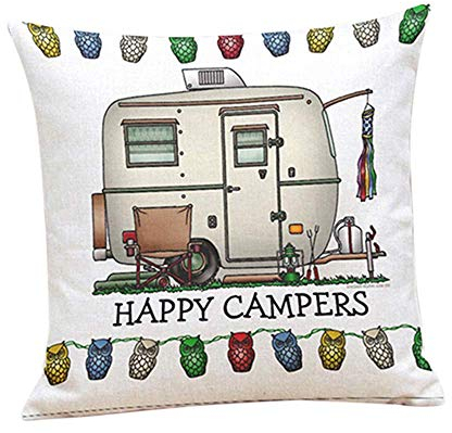 Premium-Qualität Happy Campers weiches Leinen Kissen Sofa Fall Taille Throw Kissenbezug Home Decor - 7Carry Stone