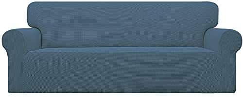 Easy-Going Stretch Sofa Slipcover 1-Piece Sofa Cover Furniture Protector Couch Soft with Elastic Bottom for Kids, Polyester Spandex Jacquard Fabric Small Checks (Sofa, Bluestone)