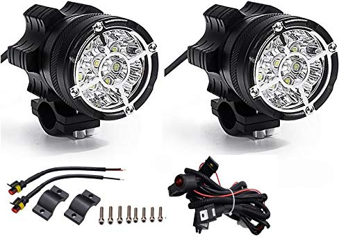 KASER Coppia Fari per Moto Faretto Frontale Fendinebbia Aggiuntivo Supplementari per Moto QUAD con Interruttore e Supporto Staffa 45W 3000 LM 12V-80V