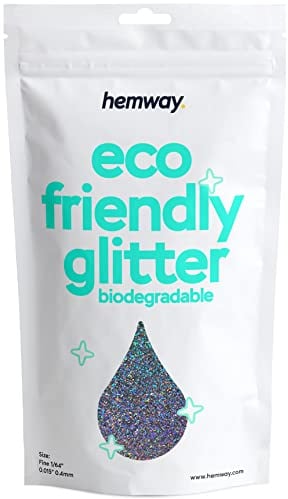 Hemway Eco Friendly Glitter Gun Metal Grey Holographic Fine 100g | Plant Based Biodegradable Glitter for Craft, Face, Hair, Nail, Body and Festival