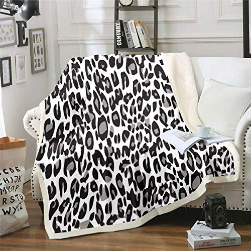 Leopardenmuster Kuscheldecke Grauer Geparddruck Decke 150x200cm Schwarz Weiß Wildtier Thema Wohndecke Chic Tierwelt Stil Flanell Fleecedecke