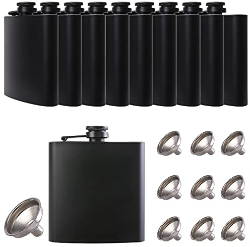 10 petacas para licor negro de 6 onzas de acero inoxidable a prueba de fugas con 10 embudos para regalo, camping, fiesta de boda, regalos de padrinos de boda