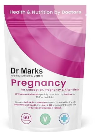 Dr Marks Pregnancy, Conception & Breastfeeding Multivitamin - Made by UK Doctors, Includes NHS Recommended Folic Acid (400mcg) & Vitamin D (400iu), No Fillers, 60 Day Supply Protecting Mother and Baby