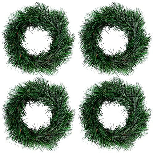 Natural Pine Wreath - 4 Pieces Christmas Party Decorations, Artificial Needles for DIY Garland, Christmas Tree, Door, Dinner Table Decor