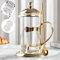 DUJUST French Press Kaffeepressen [1L] mit 304 Edelstahllöffel, Luxuriöses Gold Design Kaffeemaschine, 4-stufigem Filtersystem, Hochwertiges Glas für Hitze & Kältebeständigkeit, Bleifrei & BPA-frei