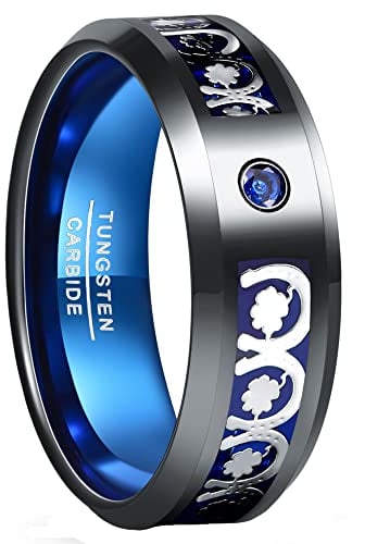 Vakki 8mm Schwarz Blauer Partnerringe Wolfram Ring mit Zirkonia Damen Freundschaftsringe Verlobungsringe Eheringe Größe 57(18.1)