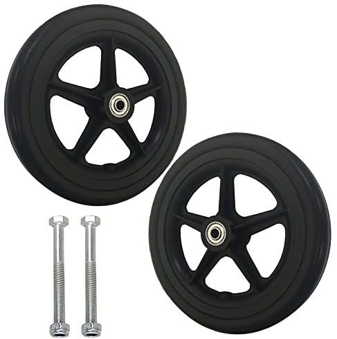 LIGUOYI Ersatz Vorder Räder Für Rollstuhl - 2 Stück, Schwarz Vollgummi rutschfest Räder - 6 Zoll 7 Zoll 8 Zoll, Ersatzrollen Für Rollstühle Bollerwagen, Gehhilfen, Ersatzräder Zubehör Mit Achse