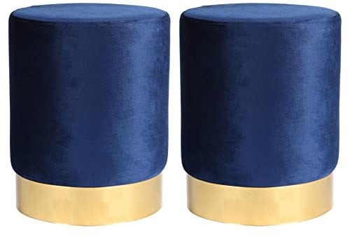 Harbour Housewares Round Velvet Pouffes - Luxe Living Room Bedroom Dressing Table Accent Footstool - 29 x 36cm - Blue