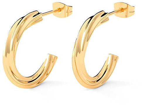 THIORA Creolen Damen Edelstahl Twisted Hoop gedreht 20 mm | Wasserfest & nickelfrei | 316L Edelstahl | glänzendes Twist-Design | Geschenkbox