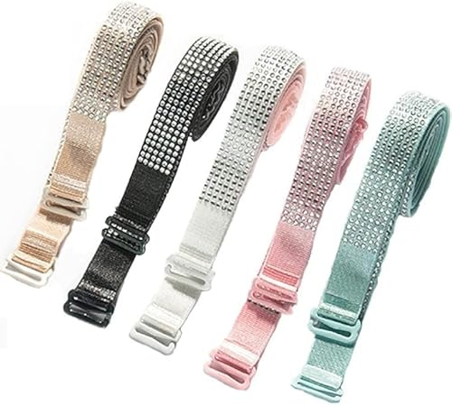 PQIQP Damen Sexy Unsichtbare Strass-BH-Träger Nicht-Rutschende Verstellbare Accessoires Damen-Dessous Glänzende BH-Träger, Farbe 1: 3 Paar Beige, Schwarz, Weiß, Verstellbar