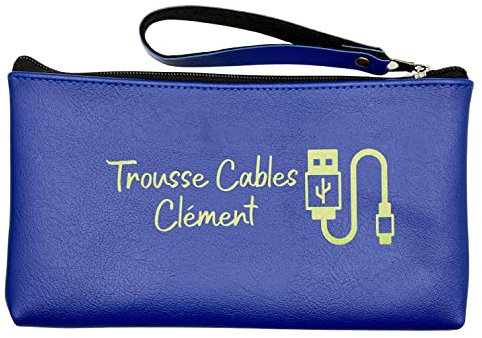 Trousse de Toilette Personnalisé, Trousse Maquillage Made in France, Trousse de Voyage 100% Personnalisable, Trousse de Rangement Voopies, Range Cable Cuir (Bleu)