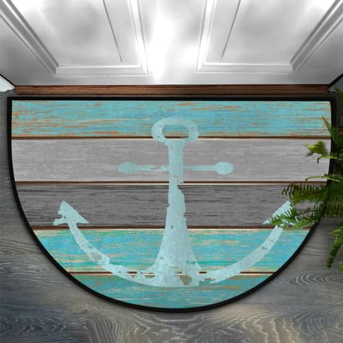 AUUXVA Half Round Door Mat Welcome Door Mats Rug for Front Door Outdoor Indoor Entrance Half Circle Floor Mat Area Rugs for Home Kitchen Patio 36 x 24 (Anchor)