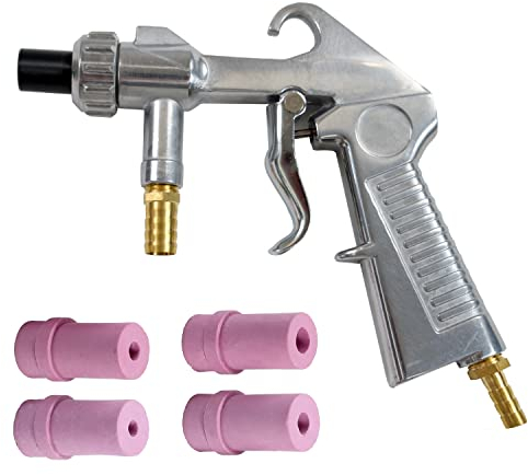 TOOGOND Sandstrahlpistole, Sandstrahlpistole, Set für Sandstrahlschrank mit Keramikdüsen, Schleifpistole, Luftkompressor, 4 Keramikdüsen, extra Eisendüsenspitzen-Set