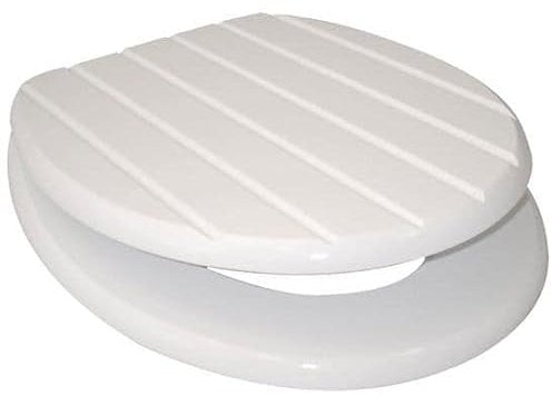 Marco Paul 18 Standard Traditional White Wooden MDF Toilet Seat Universal Adjustable to Fit Most Toilets Oval Seat with Hinges & Parts Bathroom En-Suite Office Home Indoor Replacement (White Groove)