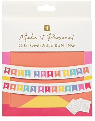 Talking Tables 3 m personalisierbare Party-Wimpelkette mit Alphabet-Aufklebern für Kinder und Erwachsene – Perfekt für Geburtstage, Namen und Anlässe. Maße: 3 m Länge, 15 Wimpel