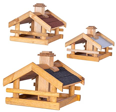 BooGardi Vogelhaus Holz · 3 Varianten · graues Dach · Vogelfutterhaus · Vogelhäuschen zum Aufhängen · überdachte Futterstelle · Futterhäuschen