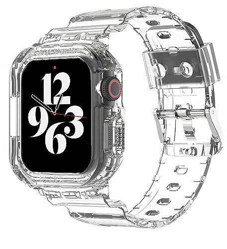 BUZOK Correa transparente para Apple Watch con funda antigolpes para mujeres y hombres, funda resistente G-shock para Ultra iWatch Series 8, 7, 6, 5, 4, 3, 2, 1 SE (41 mm/40 mm, transparente)