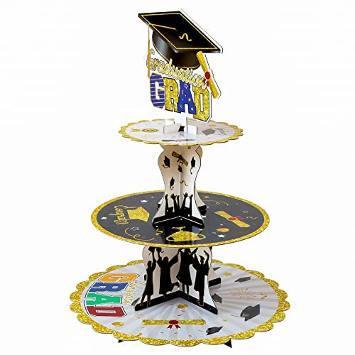Soleebee Supporto per torte in cartone, 3 ripiani, supporto per cupcake, porta muffin, accessorio per feste, matrimoni, compleanni, feste, torte, panini, torte (1 pezzo, festa di laurea)