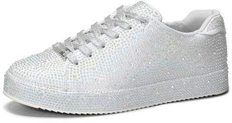LUCKY STEP Sneakers da Donna Con Platform e Strass | Scarpe da Sposa da Sposa (Strass argenté, 8US-38EU-5UK)