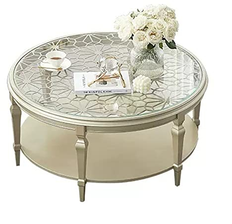 Beistelltisch Moderner runder Couchtisch aus Holz mit hohlen Schnitzereien und Glasplatte, 31,4/39,3 Zoll eleganter runder Luxus-Sofatisch for Wohnzimmer Kaffeetisch Kleiner Sofatisch ( Size : 1.0m )