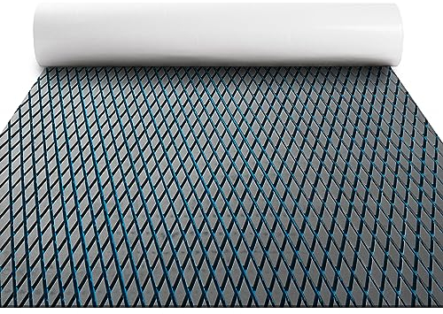 FOCEAN Bootsbodenbelag – EVA-Schaum Bootsdielen – Marine-Bodenbelag, selbstklebende Bootsmatten, für Motorboot, Wohnmobil, Yacht, Kajak, 240 x 50 cm, dunkelgraue und blaue Linien