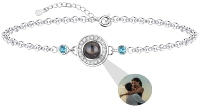 Aina Lighting Personalisierte Foto Armband für Frauen - Benutzerdefinierte Projektor Mit Birthstone Kreis Bild Projektion für Jahrestag, Weihnachten, Geburtstag