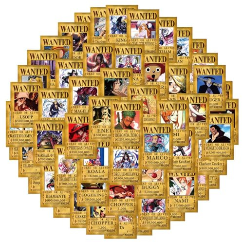 CBOSNF One Piece Aufkleber Wanted Poster 100 Stück Luffy Aufkleber Vintage Poster Mural Decor Anime Poster One Piece Heimdekoration Anime-Kunstdruck Poster für Schlafzimmer Dekoration