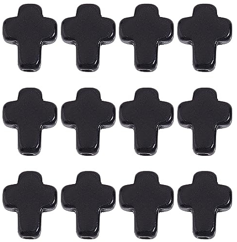 SUNNYCLUE 1 Box Mit 200 Stück Kreuzperlen Kleine Schwarze Synthetische Türkisfarbene Steinperlen Mini Winzig Kreuz Charms Perlen Kruzifix Perlen Taschenkreuze In Großen Mengen Lose Abstandsperlen Für