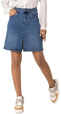 Nina Carter P213 Jupe courte en jean pour femme avec fente avant et fermeture éclair Aspect usé