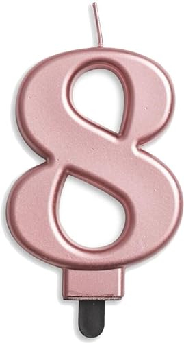 Carpeta Zahlenkerze von 0-9 in Rosegold mit Steckfuß | ca. 10cm x 5,5cm groß | Rose Gold Deko Geburtstag Geburtstagskerze Zahlen Kerze, Farbe: Rosegold, Größe: Zahl 8