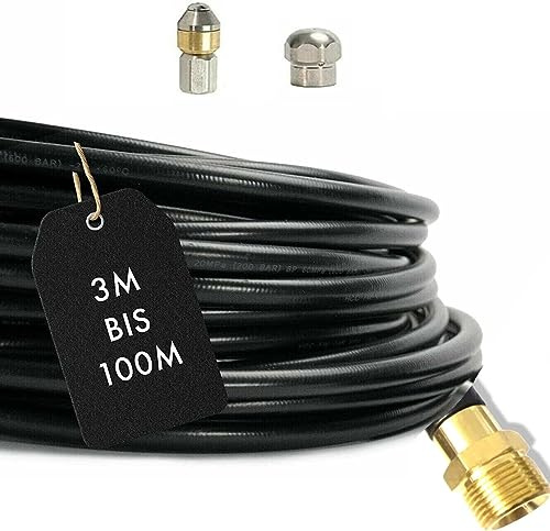 Tuyau de nettoyage de canalisations pour Kränzle avec filetage extérieur M22 x 1,5 avec 2 buses 12 m