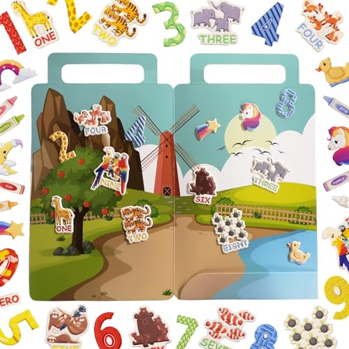 WALPLUS Packung mit 17 18 x 28 cm großen Tier-Lernaufklebern 0 bis 9 Kinder Schaumstoffaufkleber für Kinder Wiederverwendbare und abnehmbare Zahlen Schaumstoffaufkleber für Dekorationen