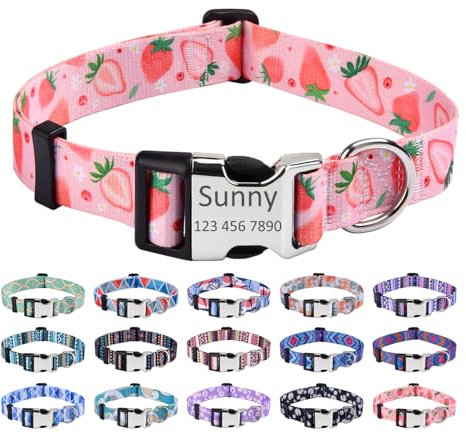 Mihqy Personalisiertes Hundehalsband mit Eingraviertem Namen und Telefonnummer - Weich & Komfort Hunde Halsband Hundehalsbänder für Kleine Mittlere Große Hunde(Erdbeere,S)