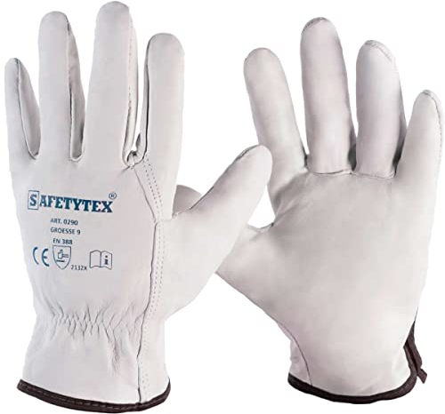 Safetytex Nappaleder Arbeitshandschuhe - Leder Schweißerhandschuhe für optimalen Schutz - Robuste Montagehandschuhe für höchste Ansprüche - Naturfarben (Gr.12, 3 Paar)